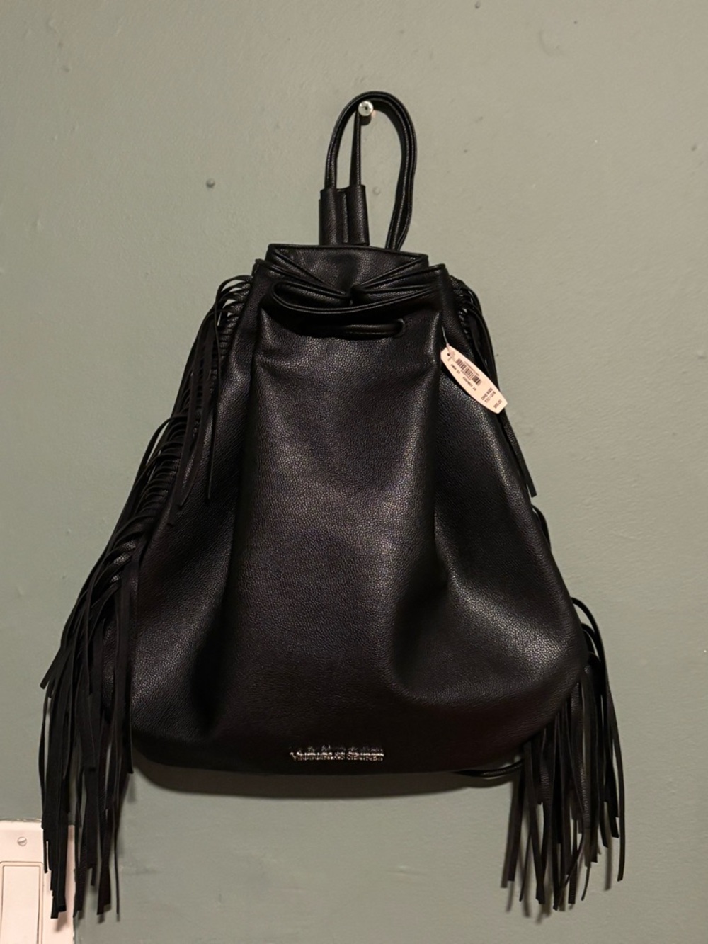 Victoria's Secret Black Fringe Drawstring Backpack